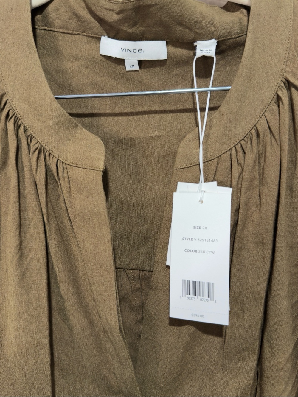 Vince Sleeveless Linen Blend Midi Dress Cottonwood 2X Minimalist Work - Picture 8 of 11